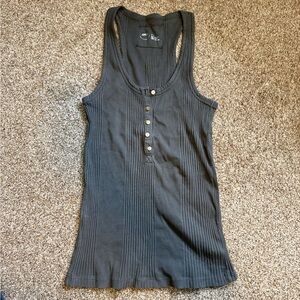 aerie Black Ribbed Henley Tank Top